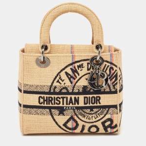 Pre Owned Dior Beige Jute Union Embroidered Medium Lady D-Lite Tote