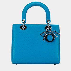 Dior Blue Leather Medium Leather Lady Dior Top Handle Bag