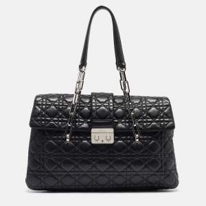 Pre Owned Dior Black Cannage Leather New Lock Flap Bag