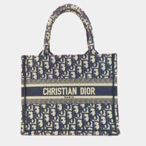 Dior Beige/Navy Blue Canvas Small Book Tote Bag