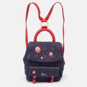 Dior Blue/Red Cannage Denim Small Stardust Backpack