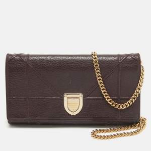 Pre Owned Dior Burgundy Leather Diorama Wallet on Chain