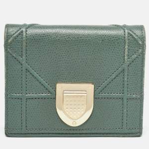 Dior Green Leather Diorama Bifold Compact Wallet