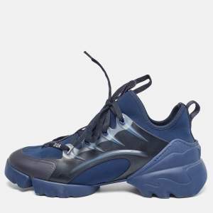 Dior Navy Blue Leather and Neoprene D-Connect Sneakers Size 39