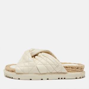 Dior Cream Quilted Leather D-Twist Espadrille Flat Slides Size 38.5