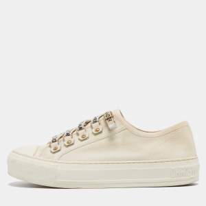 Pre Owned Dior Cream Canvas Walk'n'Dior Sneakers Size 35.5