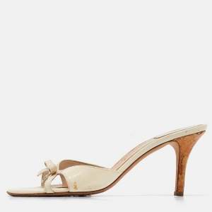 Dior Cream Patent Leather Bow Slide Sandals Size 39
