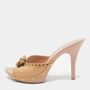 Dior Beige Patent Leather Bow Peep Toe Sandals Size 39.5