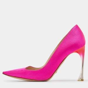 Dior Fuchsia Fabric Acrylic Heel Pumps Size 37.5