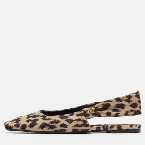 Dior Beige/Brown Leopard Print Fabric Mizza Slingback Flat Sandals Size 41