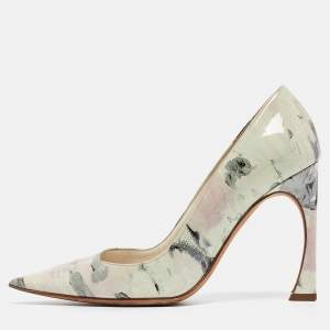 Dior Light Green/Pink Printed Patent Leather Pointed Toe Pumps Size 36.5