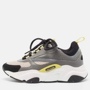 Pre Owned Dior  Grey/White Leather and Mesh B22 Sneakers Size 37