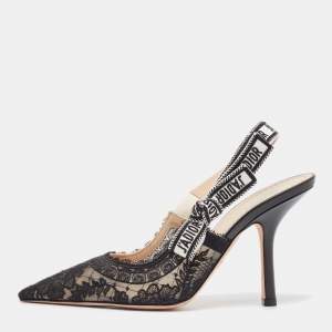 Dior Black Lace and Leather Jadior Slingback Pumps Size 40