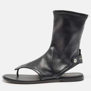 Dior Black Leather Spirit Thong Flat Sandals Size 38