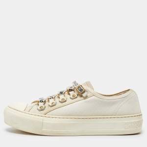 Pre Owned Dior Cream Canvas Walk'n'Dior Sneakers Size 35.5