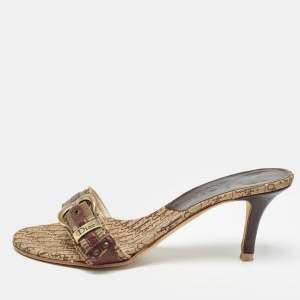 Dior Brown Oblique Canvas Buckle Detail Slide Sandals Size 37.5