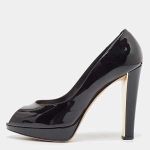 Dior Black Patent Miss Dior Peep Toe Pumps Size 38