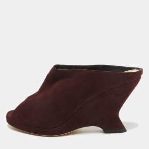 Dior Burgundy Suede Open Toe Wedge Mules Size 37