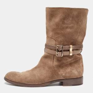 Dior Beige Suede Buckle Detail Ankle Length Boots Size 40