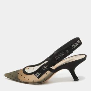Dior Beige/Black Mesh and Suede J'Adior Slingback Pumps Size 37