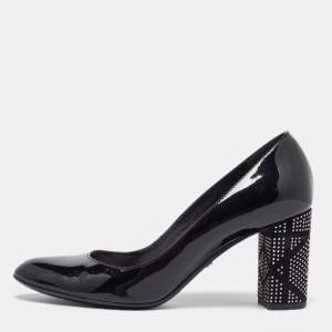 Dior Black Patent Leather Studded Block Heel Pumps Size 39.5