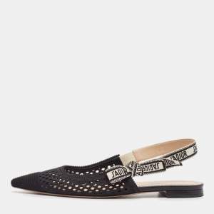 Pre Owned Dior Black Mesh J'Adior Slingback Flat Sandals Size 39.5