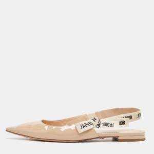 Dior Beige Patent Leather J'adior Slingback Flats Size 39.5