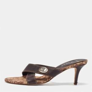 Dior Brown Canvas and Leather Slide Sandals 40.5