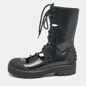 Dior Black Leather Combat Boots Size 37