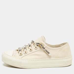 Pre Owned Dior Cream Canvas Walk'n'Dior Lace Up Sneakers Size 37.5