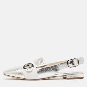 Dior Silver Leather Slingback Flat Sandals Size 42