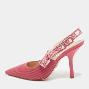Dior Pink Brocade Fabric J'Adior Slingback Pumps Size 40