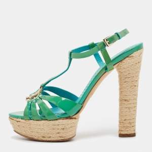 Dior Green Patent Leather Ankle Strap Sandals Size 36.5