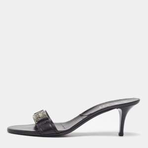 Dior Black Leather Logo Metal Slide Sandals Size 41