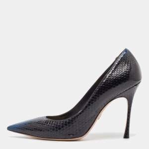 Dior Black/Blue Python Pointed Toe Pumps 40