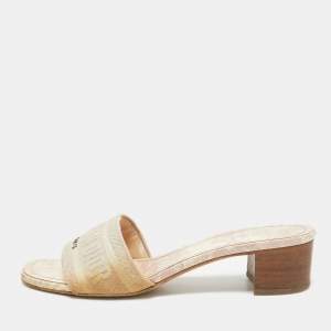 Dior Pink/White Embroidered  Canvas Dway Slide Sandals Size 39