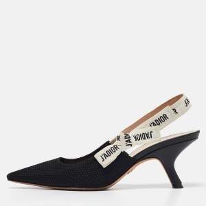 Dior Black Technical Fabric J'adior Slingback Pumps Size 38