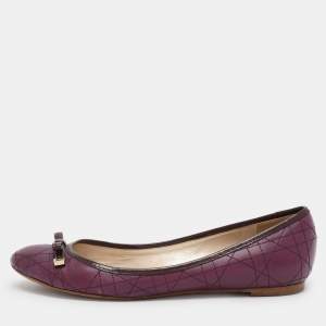 Dior Purple Cannage Leather Bow Ballet Flats Size 38.5