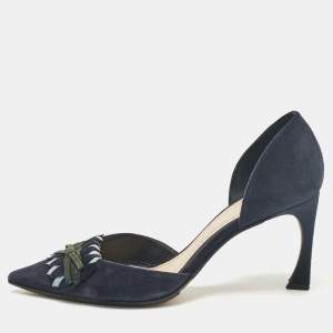 Dior Navy Blue Suede D'orsay Pumps Size 38