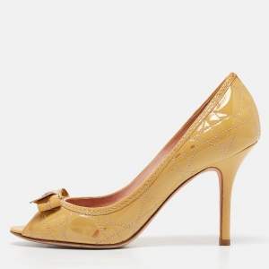 Dior Yellow Patent Leather Peep Toe Pumps Size 38.5