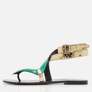 Dior Multicolor Snakeskin Ankle Wrap Flat Sandals Size 37