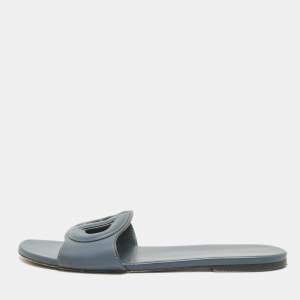 Dior Grey Leather D-Club Flat Slides Size 41