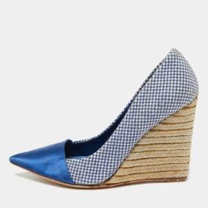 Dior Blue Woven Canvas Dolce Vita Espadrille Wedge Pumps Size 36.5