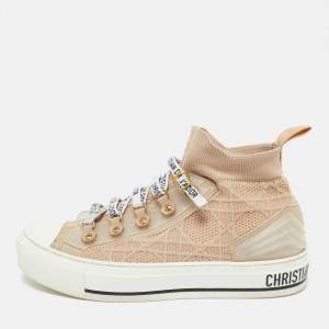 Dior Beige Knit Fabric Walk'n'Dior High Top Sneakers Size 37