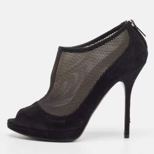 Dior Black Mesh and Suede Peep Toe Booties Size 39.5