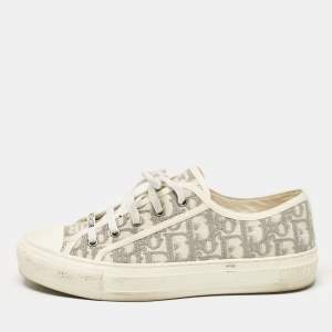 Dior Grey/White Canvas Walk'n'Dior Lace Up Sneakers Size 39
