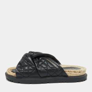 Dior Black Cannage Quilted Leather D-Twist Espadrille Flat Sandals Size 39