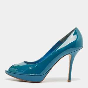 Dior Blue Patent Leather Miss Dior Peep Toe Pumps 42