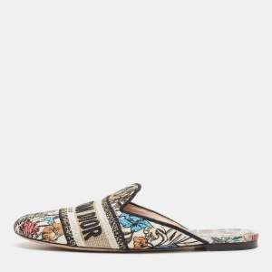 Dior Multicolor Canvas Embroiaded Dway Mules Size 37