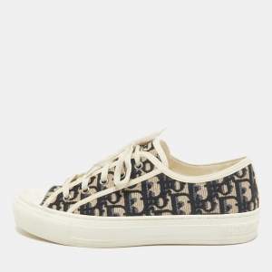 Dior Blue/Cream Canvas Walk'n'Dior Lace Up Sneakers Size 39.5